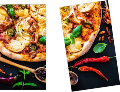 Produktbild von Spritzschutz Herdabdeckplatte Schneidebrett aus Glas Pizza und Chili 2-Teilig (60x52cm)