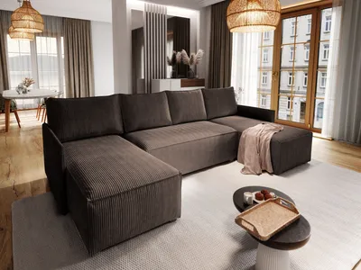 Produktbild von Masseno Ecksofa TRES mit Schlaffunktion U-Form, Sofa mit Bettkasten, Wohnzimmersofa, Couch, Soffa, Bettsofa, Couchgarnitur- Braun, POSO 06