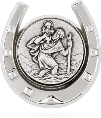 Produktbild von 4cm Autoplakette Schutzpatron Hufeisen 3D Heiliger Christophorus Magnethalterung