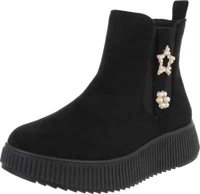 Produktbild von Ital-Design Damen Stiefeletten Chelsea Boots Keilstiefeletten Leicht gefüttert Wildlederoptik Plateaustiefeletten 90458023 Schwarz Gr.  37