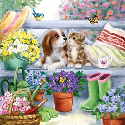 Produktbild von RP 20 Servietten Bench Friends - Tierfreunde auf der Gartenbank 33x33cm