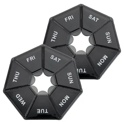 Produktbild von 2er Pack Pillendose 7 Tage – Tragbare Tablettenbox mit 7 Fächern, kompakt & sicher für Vitamine, Medikamente, Reise & Arbeit
