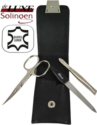 Obrázek produktu pro 3dílná manikúrní sada Solingen s koženým pouzdrem, nůžky na nehty, pilník, pinzeta, vyrobeno v Německu