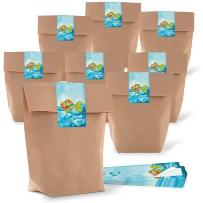 Produktbild von Logbuch-Verlag 5 x kleine Gastgeschenk Verpackung Geschenktüte Papiertüte SCHÖN DASS DU DA BIST Aufkleber schwarz weiß braun Give-Away Partytüte Hochzeit Papierbeutel Kraftpapier"Danke" Rot, Weiß / 5 Stück