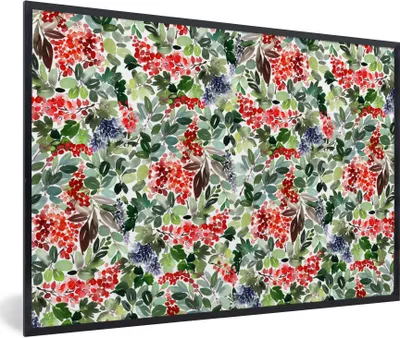 Produktbild von MuchoWow® Gerahmtes Poster Pflanzen - Beeren - Muster 30x20 cm - Poster mit Schwarzem Bilderrahmen Wandposter Rahmen Foto Bilder - Kunstdruck - Bild-Poster
