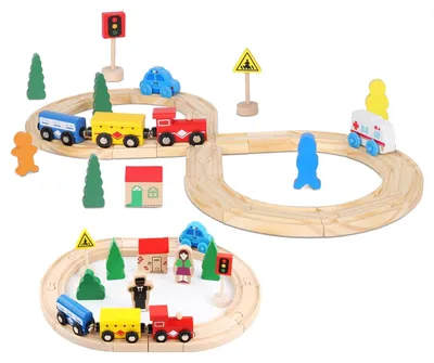 Immagine prodotto di Omgoods - Set ferroviario in legno da 33 pezzi per bambini dai 3 ai 6 anni