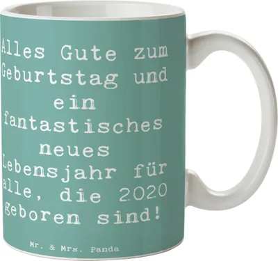 Produktbild von Mr. & Mrs. Panda Tasse Spruch 2020 Geburtstag Glückwünsche - Meeresbrise - Geschenk, Kaffeetasse, Geboren am, Geburtstagsgeschenk, Alter, Becher, bedruckt, Geburtsjahr