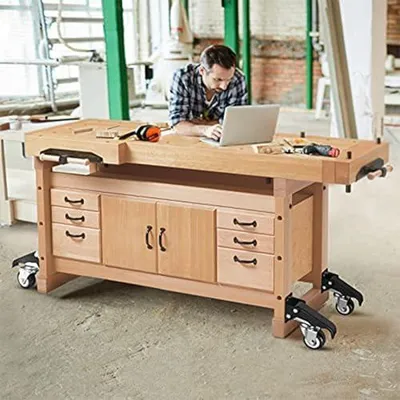 Produktbild von Absenkbare Schwerlastrollen 50KG mit Bremse für Werkbänke | Heberollen mit Hebe- und Senkmechanismus, 4er-Set Industrierollen für Möbel und Geräte