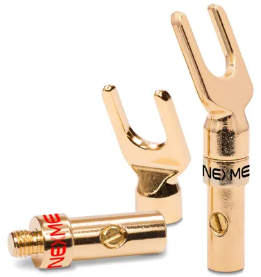Produktbild von 2x NEXMEX High End Kabelschuhe Hifi 24k vergoldet Gabelschuhe für Kabel bis 6mm²