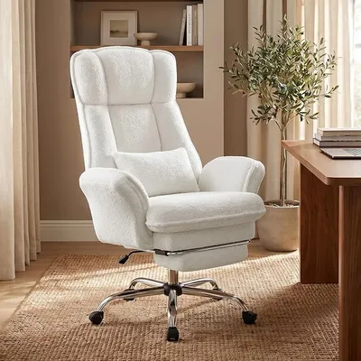 Imagen del producto de Silla de oficina ergonómica, modelo "Teddy", giratoria, con reposapiés, color blanco