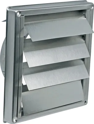 Produktbild von Europart 10028194 UNIVERSAL Abluft Gitter Aussen Ablufthaube Lüftungsgitter 155x155mm Mauer Anschluss 100mm Edelstahl mit Jalousie Klappen u.a. Trockner Dunstabzugshaube Klima
