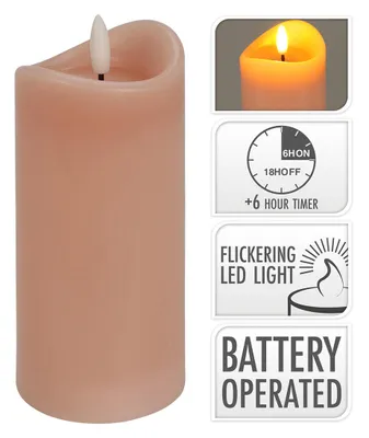 Image de Bougie LED 7x15cm, flamme clignotante, minuterie, ROSE