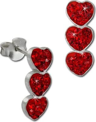 Produktbild von SilberDream rot Ohrringe drei Herzen Zirkonia 925 Silber Ohrstecker GSO606R