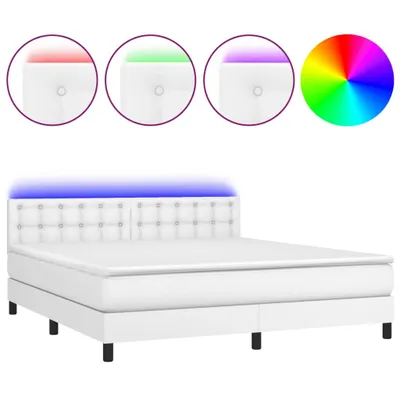 Image de vidaXL Lit Boxspring avec matelas & LED Blanc 180x200 cm Similicuir