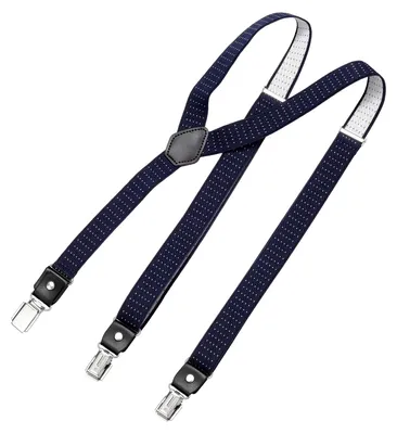 Produktbild von DonDon® Herren Hosenträger schmal 2,5 cm – 3 Clips in Y-Form – elastisch und längenverstellbar gepunktet dunkelblau weiß