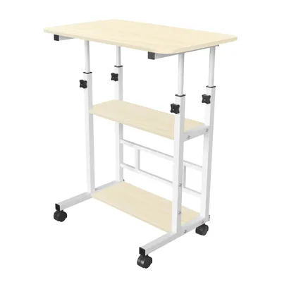 Image de Bureau réglable en hauteur avec roulettes, pour PC, 60 x 40 cm, table haute, couleur bois