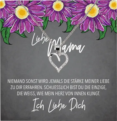 Produktbild von 22Feels Echt Silber Halskette - Liebe Mama Geschenk Geburtstag Muttertag Mutter Schmuck Set für Frauen - Herz Anhänger, Karte