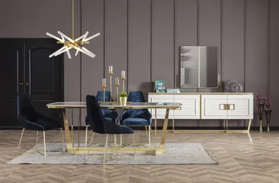 Immagine prodotto di Elegante set da pranzo bianco in legno e vetro con tavolo da pranzo