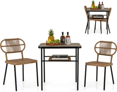 A collage of a 3-piece outdoor furniture set, including a table and two chairs, displayed against a white background.