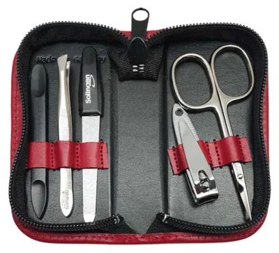 Produktbild von 5-tlg Maniküre-Set aus Echtleder – Germany | Solingen Instrumente im Etui Rot