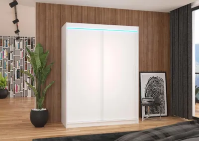 Obrázek produktu pro Šatní skříň 150 cm s posuvnými dveřmi a LED osvětlením GADRINA - bílá