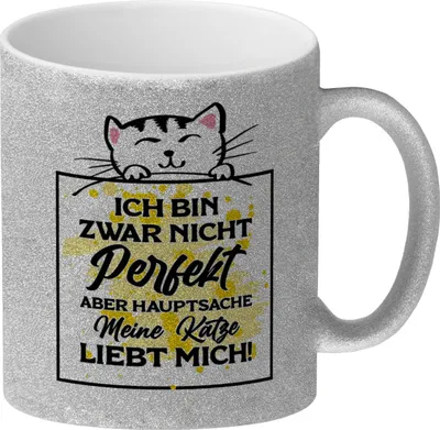Produktbild von Meine Katze liebt mich Katzen Spruch Glitzer-Kaffeebecher für Katzenliebhaber