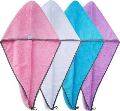 Obrázok produktu pre Ibenzoa® Sada 4 mikrovláknových turbanov na vlasy – veľmi jemné, 31 x 71 cm, viacfarebné (modrá/ružová/fialová/biela) na rýchle a šetrné sušenie vlasov