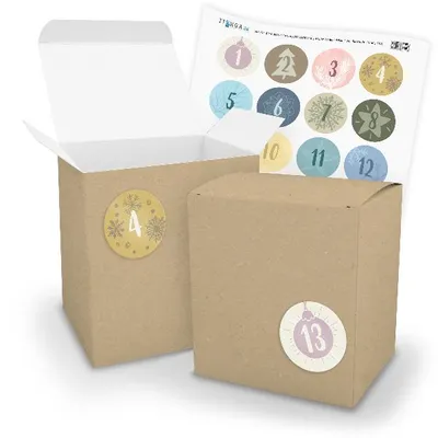 Produktbild von Adventskalender zum Füllen 24x XL Würfel 11x9x12cm BRAUN + Sticker V19 Z17