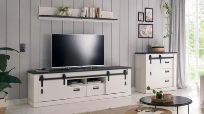 Produktbild von Wohnwand Sherwood W2 Pinie weiß anthrazit mit soft-close