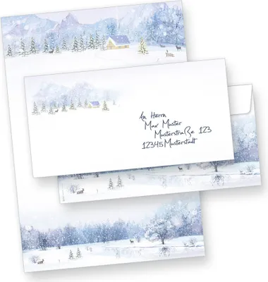 Produktbild von Briefpapier Weiße Weihnachten 100 Sets ohne Fenster Weihnachtsbriefpapier mit Umschläge weihnachtliches Papier A4