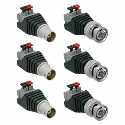 Produktbild von 3x BNC Stecker + 3x BNC Buchse >Terminalblock 2Pin Druck Klemmen Adapter Verbinder Set