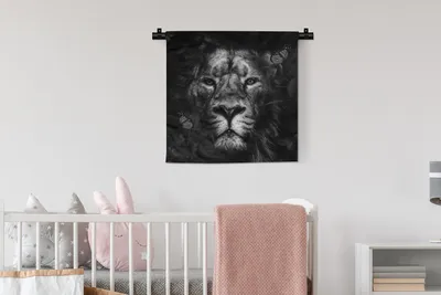 Produktbild von MuchoWow® Wandteppich Wandbehang Schmetterling - Löwe - Pflanzen - Schwarz - Weiß 60x60 cm Tapisserie Dekoration Wandtuch - Dekorationen - Wand Decke