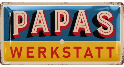Produktbild von Blechschild PAPAS WERKSTATT - Schild Papas Service - Geburtstagsgeschenk oder Vatertagsgeschenk Schild für Vater - lustige retro Deko