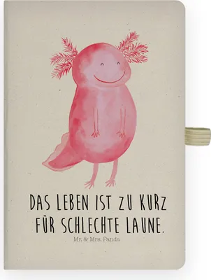 Produktbild von Mr. & Mrs. Panda Notizheft Axolotl Glücklich - Transparent - Geschenk, Lurch, Gute Laune, gut Gelaunt, notizbuch, Axolot, Tagebuch, Adressbuch, Kladde, skizzenbuch a4