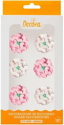 Produktbild von Zuckerdekore weiße und rosa Blumen, 6 Stück