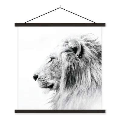 Produktbild von MuchoWow® Textilposter Löwe - Schwarz - Weiß - Tiere 90x90 cm mit schwarzem Rahmen - Magnetisches