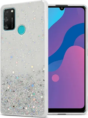 Obrázok produktu pre Cadorabo puzdro pre Honor 9A v priehľadnej farbe s trblietkami ochranné puzdro z pružného TPU silikónu s trblietavým krytom puzdra na mobilný telefón