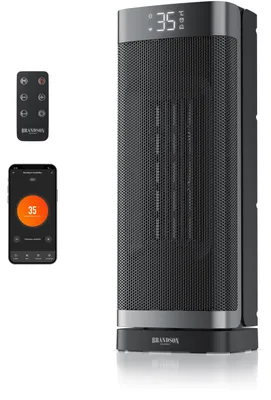 Immagine prodotto di Riscaldatore ceramico Brandson da 2000 W con Wi-Fi e controllo tramite app, 2 livelli di riscaldamento, modalità ventilazione, oscillazione a 70 gradi, timer fino a 12 ore, display LED, colore nero