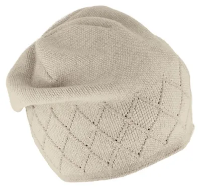 Fiebig Beanie Viskose Melange Rautenmuster in beige