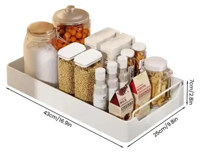 Immagine prodotto di Cassetto estraibile per la cucina - Contenitore telescopico da 25 cm - 43 x 25 x 7 cm - Metallo - Impermeabile, senza BPA - Montaggio senza foratura