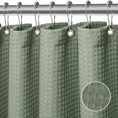 Produktbild von Duschvorhang, Badevorhang, maschinenspülbar, Polyesterstoff, Badezimmervorhang mit 12 Haken, wasserdicht, 180 x 180 cm (grün)