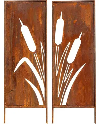 Produktbild von SET Sichtschutz Metall 2x mit Gräsermotiv - 160 cm x 50 cm - Edelrost - Rostoptik Sichtschutz für Garten - Sichtschutzelement - Sichtschutzwand