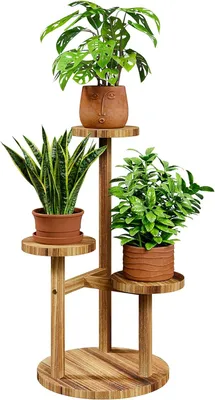 Produktbild von Pflanzenständer für Innenräume Ecke - Holzpflanzenregal für mehrere Pflanzen - Kleiner runder Blumenständer mit Etagen für die Terrasse, den Garten, den Balkon, das Wohnzimmer oder Schlafzimmer (3 Ebenen)