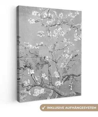 Zdjęcie produktu dla MuchoWow® - Obraz na płótnie - Kwiat migdałowca - Sztuka - Van Gogh - Szary, obraz na ścianę, dekoracja ścienna obrazy do salonu, 90x120cm