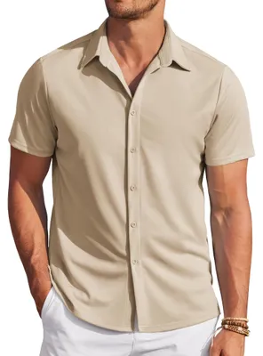 Immagine prodotto di Camicia a maniche corte da uomo, modello casual con bottoni, color kaki