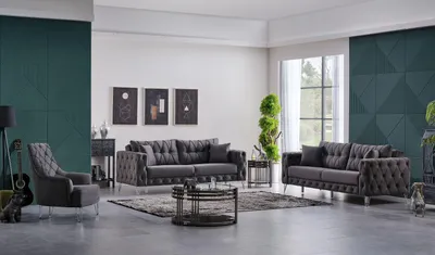 Produktbild von Sitzgruppe/Sofa Set - Wohnzimmergarnitur "Arabella" 3+3+1-Anthrazit