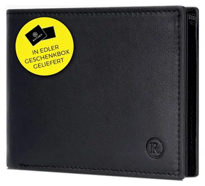 Produktbild von Herren Geldbörse aus Leder mit RFID-Schutz - Portemonnaie mit Münzfach - Geldbeutel für Männer - Brieftasche in Schwarz