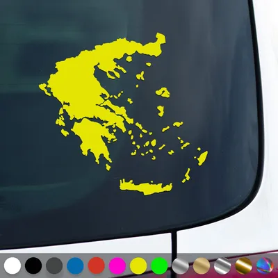 Produktbild von PantherPixel Griechenland Aufkleber Umriss Kontur Kreta Rhodos Sticker Auto Geschenkidee Farbe Neon-Gelb