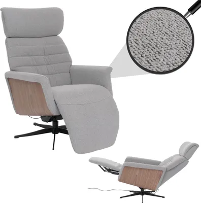 Produktbild von MCA Relaxsessel HWC-N56, Fernsehsessel Liegesessel Fußstütze drehbar Bouclé Stoff Holz Stoff grau, Holz Walnuss-Optik