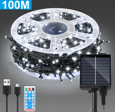 Obrázek produktu pro Jayseuw 100M 100 LED solární víla světla IP44 8 modů vnitřní venkovní ChristmasParty zahrada svatba vodotěsné osvětlení dekorace studená bílá